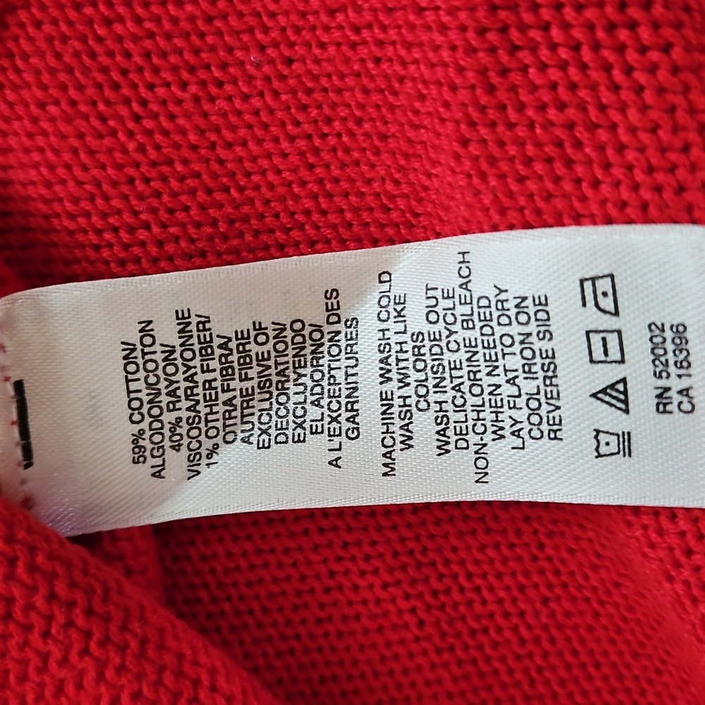 DKNY Red Colorblock Sweater Knit Top With Belt Size Small - Picture 10 of 10